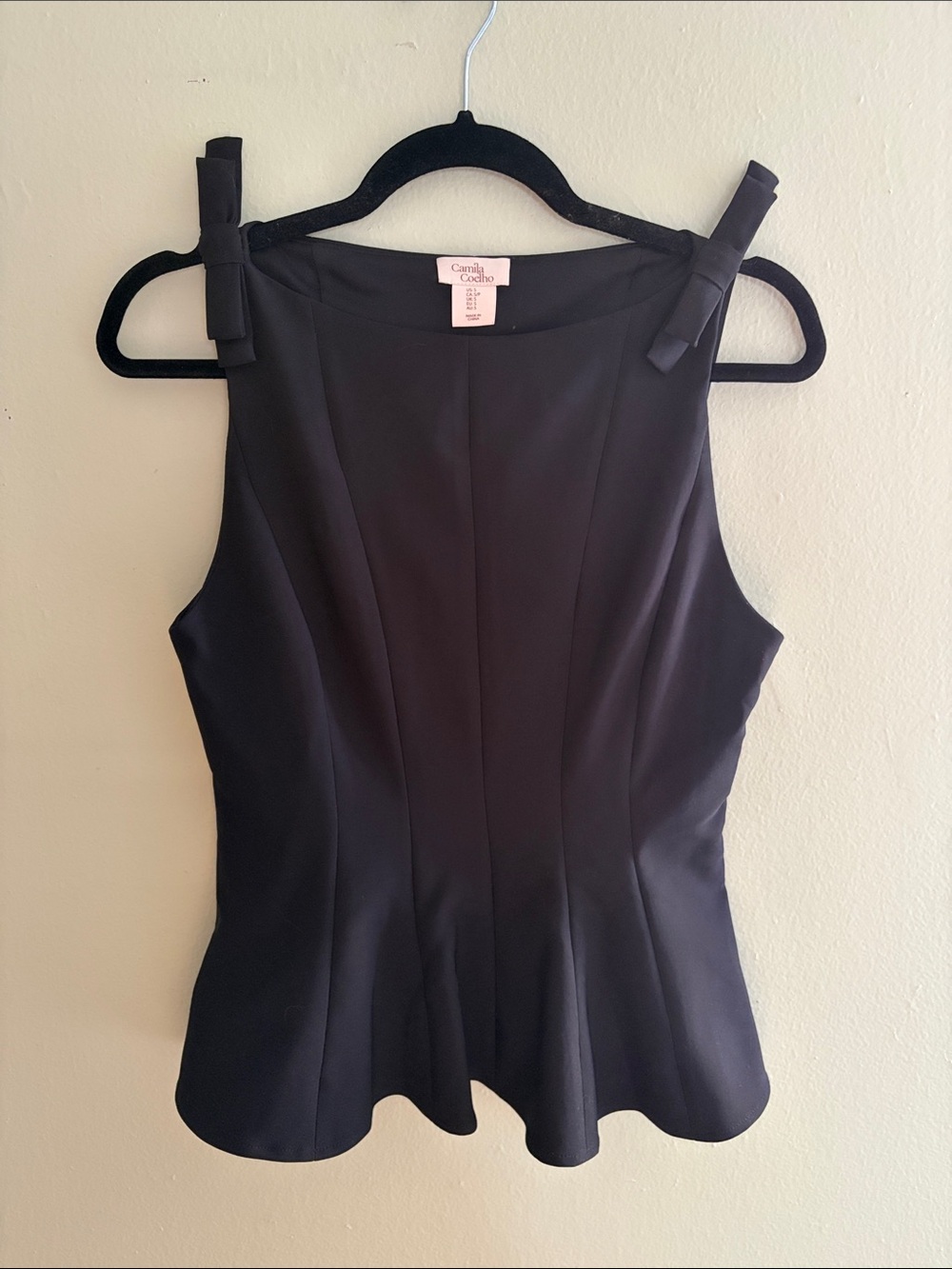 Camila Coelho Black Bow-Shoulder Peplum Camisole